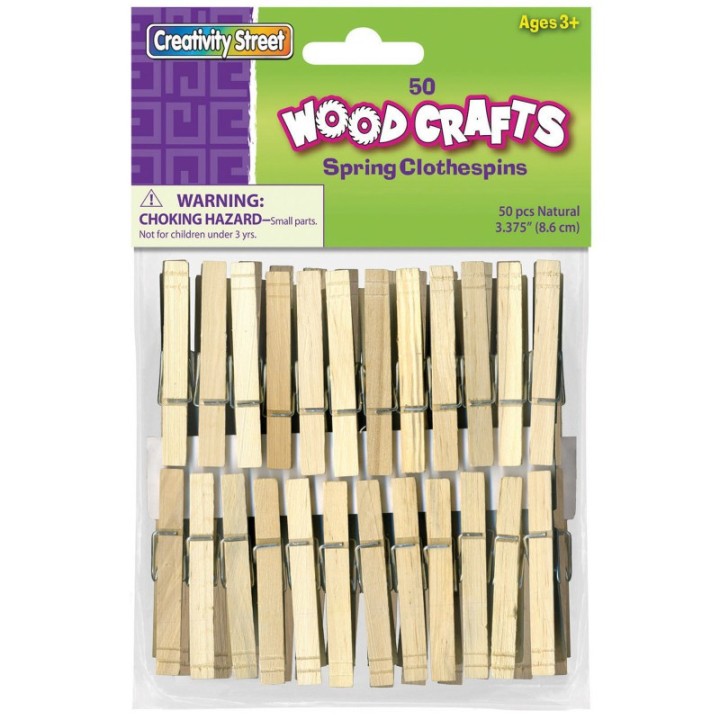 Creativity Street® Spring Clothespins, Natural, Extra-Large, 3-3/8", 50 Pieces