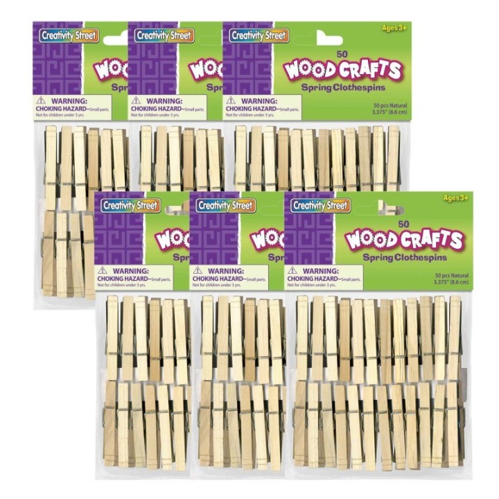 Creativity Street® Spring Clothespins, Natural, Extra-Large, 3-3/8", 50 Per Pack, 6 Packs