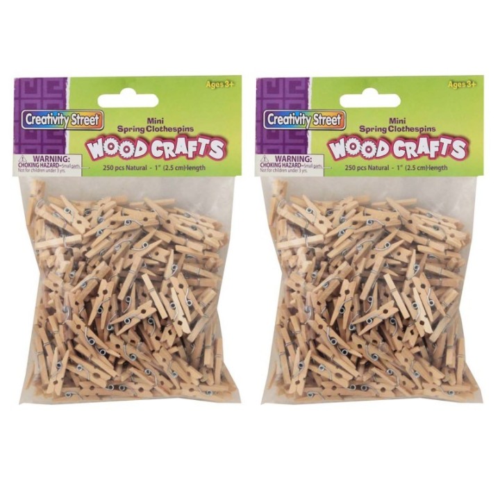 Creativity Street® Mini Spring Clothespins, Natural, 1", 250 Per Pack, 2 Packs