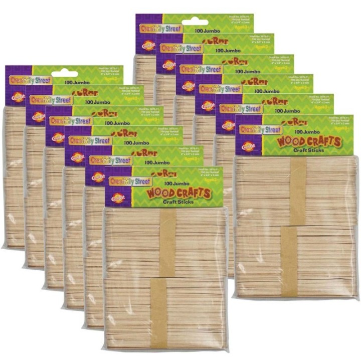 Creativity Street® Jumbo Craft Sticks, Natural, 6" x .75", 100 Per Pack, 12 Packs