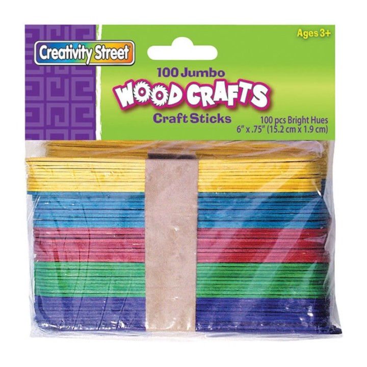 Creativity Street® Jumbo Craft Sticks, Bright Hues Assorted, 6" x .75", 100 Pieces