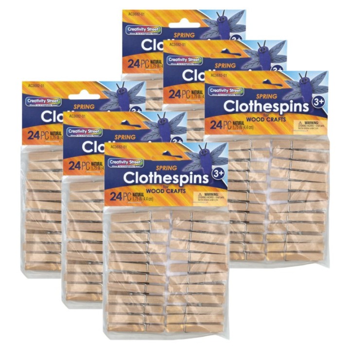 Creativity Street® Spring Clothespins, Natural, 1.75", 24 Per Pack, 6 Packs