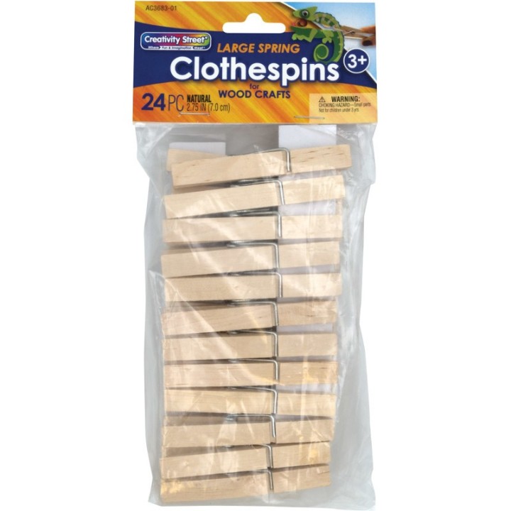 Creativity Street® Spring Clothespins, Natural, Large, 2.75", 24 Pieces