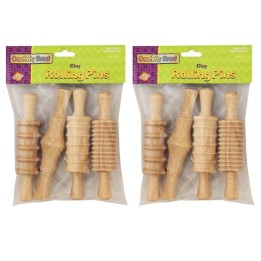 Creativity Street® Wood Rolling Pin Set, 4 Patterns, 6", 4 Per Set, 2 Sets
