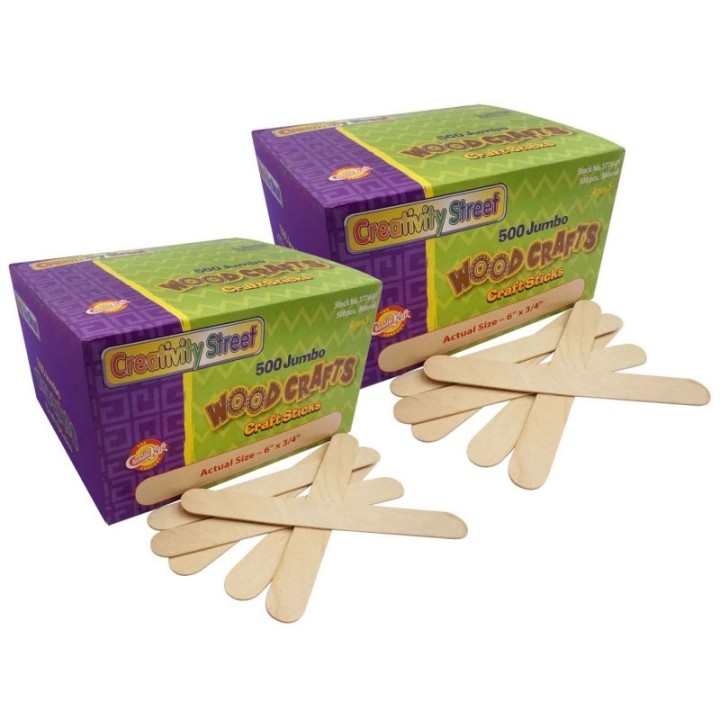 Creativity Street® Jumbo Craft Sticks, Natural, 6" x 0.75", 500 Pieces Per Pack, 2 Packs