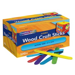 Creativity Street® Jumbo Craft Sticks, Bright Hues Assorted, 6" x 0.75", 500 Pieces