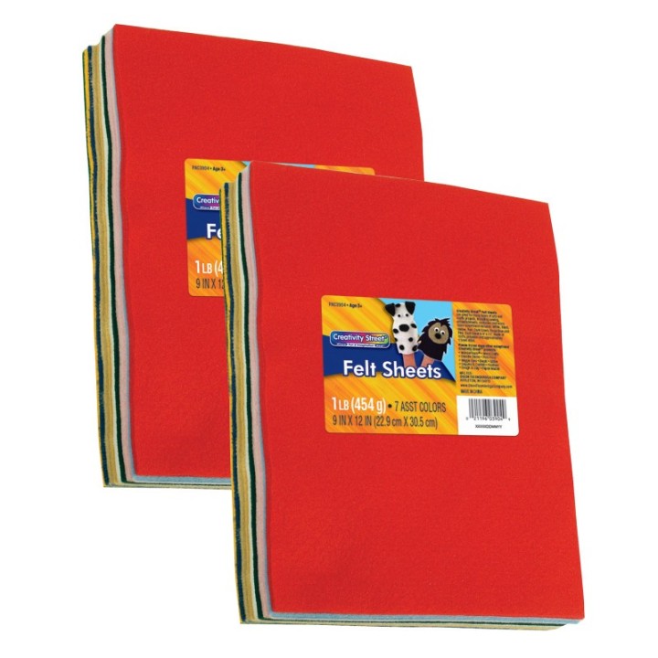 Creativity Street® Felt Sheets, 7 Assorted Colors, 9" x 12", 1 lb. Per Pack, 2 Packs