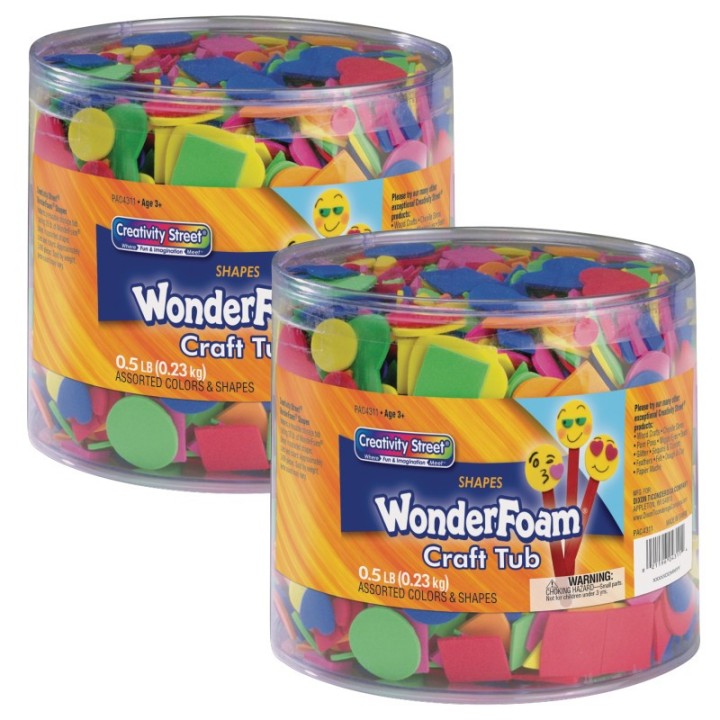 Creativity Street® WonderFoam® Craft Tub, Foam Shapes, Assorted Sizes, 1/2 lb. Per Pack, 2 Packs