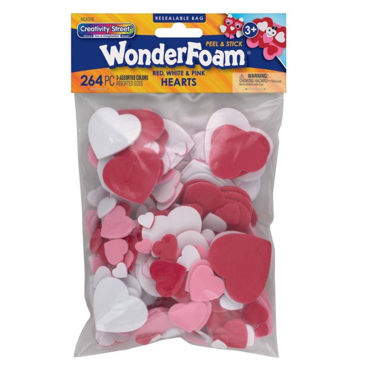 Creativity Street® WonderFoam Peel & Stick Hearts, Assorted Colors, Assorted Sizes, 264 Pieces