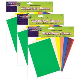 Creativity Street® WonderFoam® Sheets, Assorted 10 Colors, 9" x 12", 10 Per Pack, 3 Packs