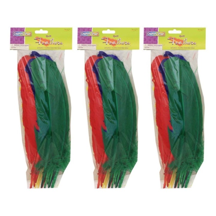 Creativity Street® Quill Feathers, Assorted Colors, 12", 24 Per Pack, 3 Packs