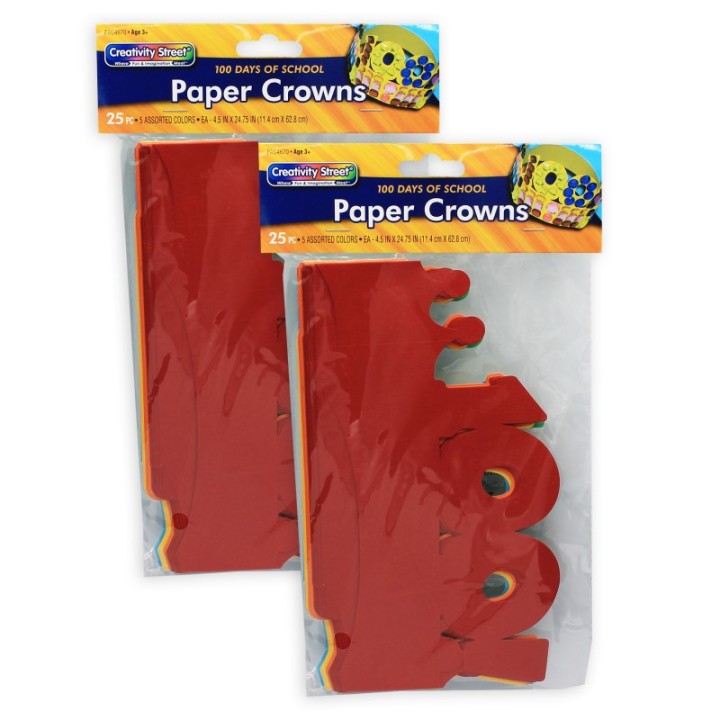 Creativity Street® 100 Days of School Paper Crowns, 4.5" x 24.75", 25 Per Pack, 2 Packs