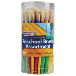 Creativity Street® Plastic Handle Brush Classroom Packs, Preschool Brush Assortment, 7" Long, 58 Brushes