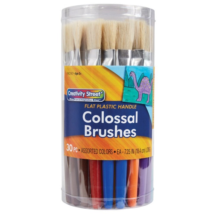 Creativity Street® Colossal Brushes, Flat, Assorted Colors, 7.25" Long, 30 Brushes