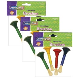 Creativity Street® Beginner Paint Brushes, Door Knob Handles, 4 Assorted Colors, 5" Long, 4 Brushes Per Pack, 3 Packs