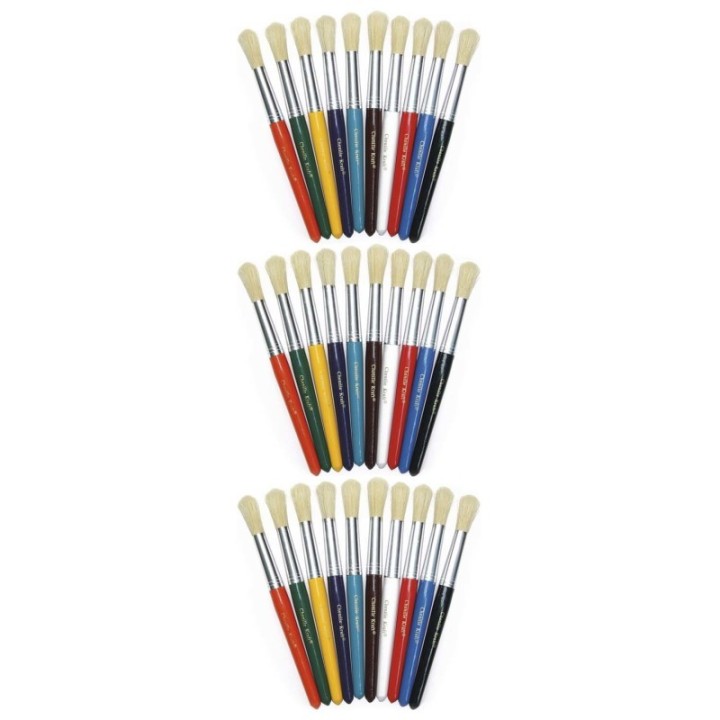 Creativity Street® Beginner Paint Brushes, Round Stubby Brushes, 10 Assorted Colors, 7.5" Long, 10 Per Pack, 3 Packs