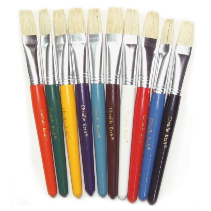 Creativity Street® Beginner Paint Brushes, Flat Stubby Brushes, 10 Assorted Colors, 7.5" Long, 10 Brushes