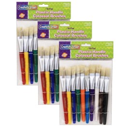 Creativity Street® Beginner Paint Brushes, Flat Stubby Brushes, 10 Assorted Colors, 7.5" Long, 10 Per Pack, 3 Packs