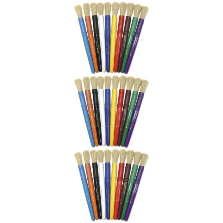 Creativity Street® Beginner Paint Brushes, 10 Assorted Colors, 7" Long, 10 Per Pack, 3 Packs