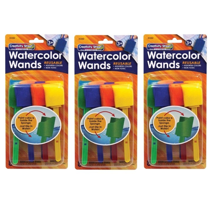 Creativity Street® Watercolor Wands with Paint, 8 Assorted Colors, 1-3/8" x 5-1/2", 8 Per Pack, 3 Packs