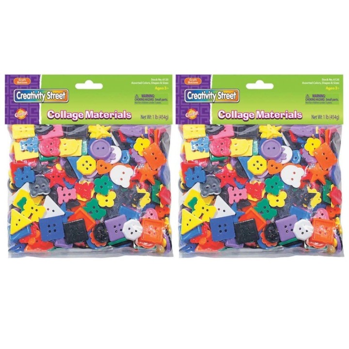 Creativity Street® Plastic Buttons, Assorted Colors, 3/4" to 1", 1 lb. Per Pack, 2 Packs
