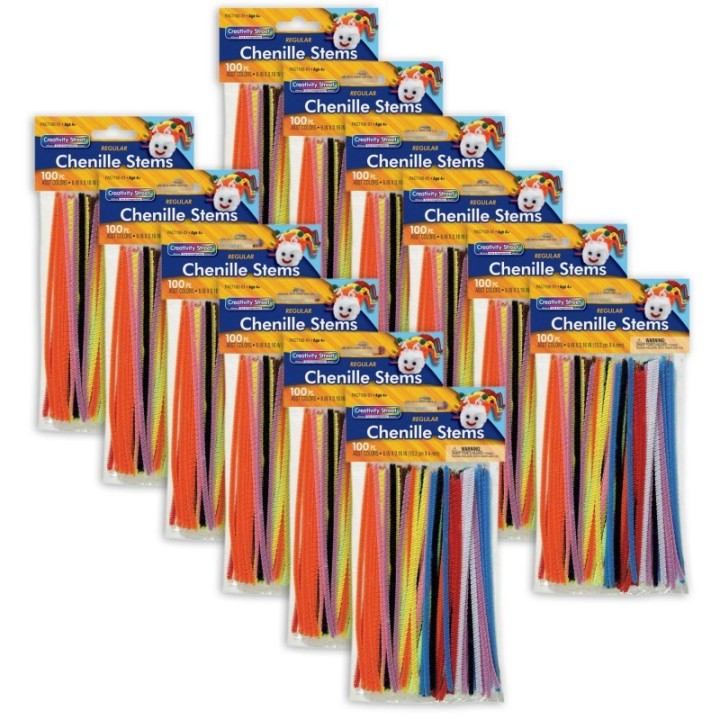 Creativity Street® Regular Stems, Assorted Colors, 6" x 4 mm, 100 Count Per Pack, 12 Packs