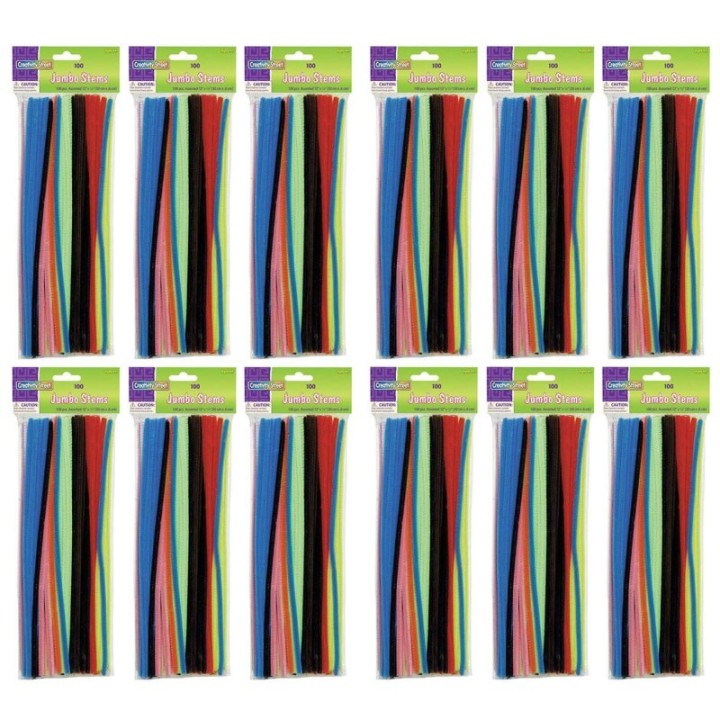 Creativity Street® Jumbo Stems, Assorted, 12" x 6 mm, 100 Pieces Per Pack, 12 Packs