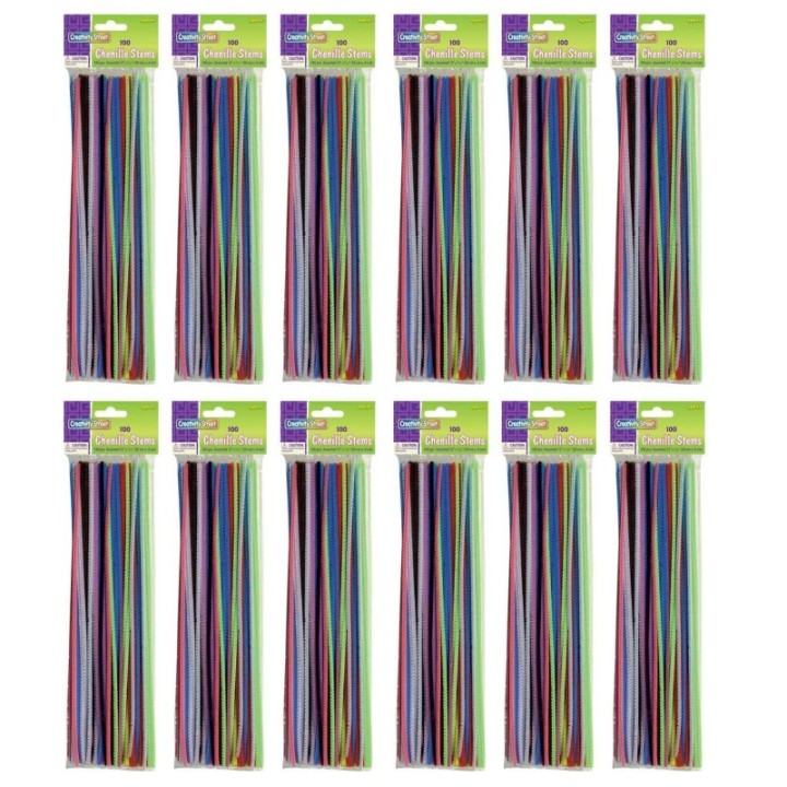 Creativity Street® Regular Stems, Assorted Colors, 12" x 4 mm, 100 Pieces Per Pack, 12 Packs
