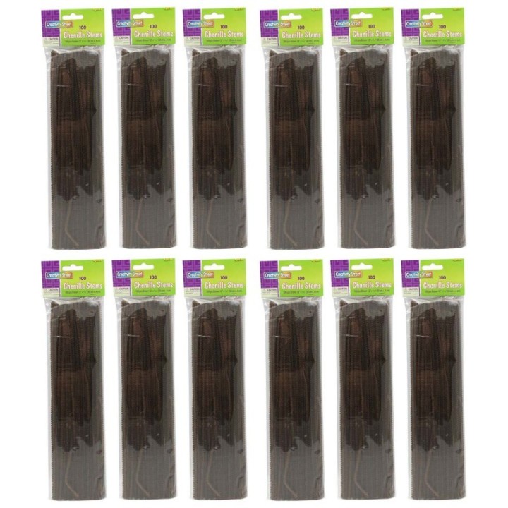 Creativity Street® Regular Stems, Brown, 12" x 4 mm, 100 Per Pack, 12 Packs