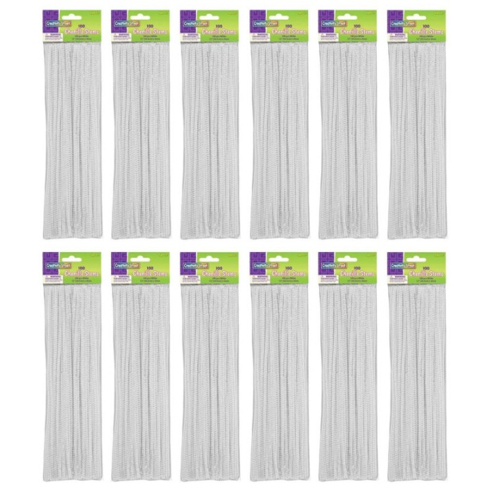 Creativity Street® Regular Stems, White, 12" x 4 mm, 100 Per Pack, 12 Packs