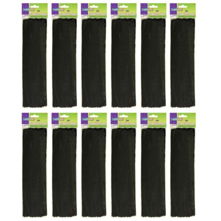 Creativity Street® Regular Stems, Black, 12" x 4 mm, 100 Per Pack, 12 Packs
