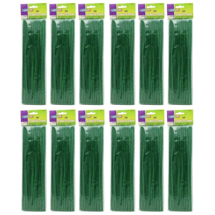 Creativity Street® Regular Stems, Dark Green, 12" x 4 mm, 100 Per Pack, 12 Packs