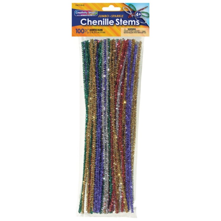 Creativity Street® Jumbo Sparkle Stems, Assorted Colors, 12" x 6 mm, 100 Pieces
