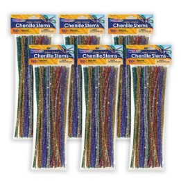 Creativity Street® Jumbo Sparkle Stems, Assorted Colors, 12" x 6 mm, 100 Per Pack, 6 Packs