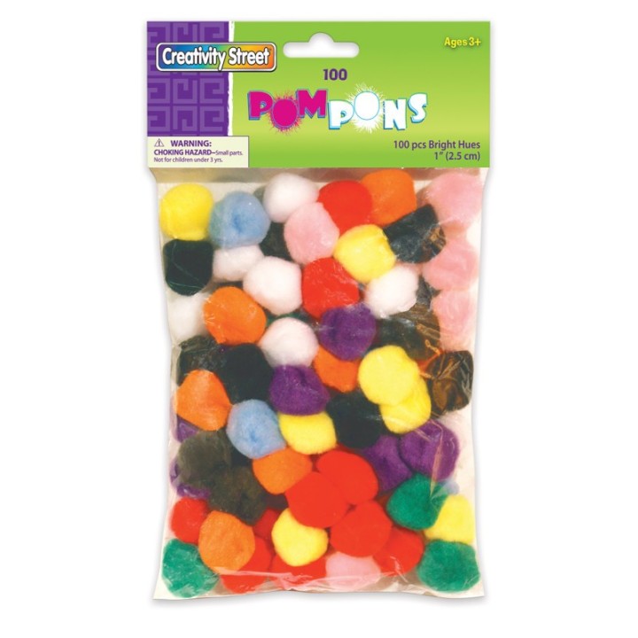 Creativity Street® Pom Pons, Bright Hues Assortment, 1", 100 Pieces