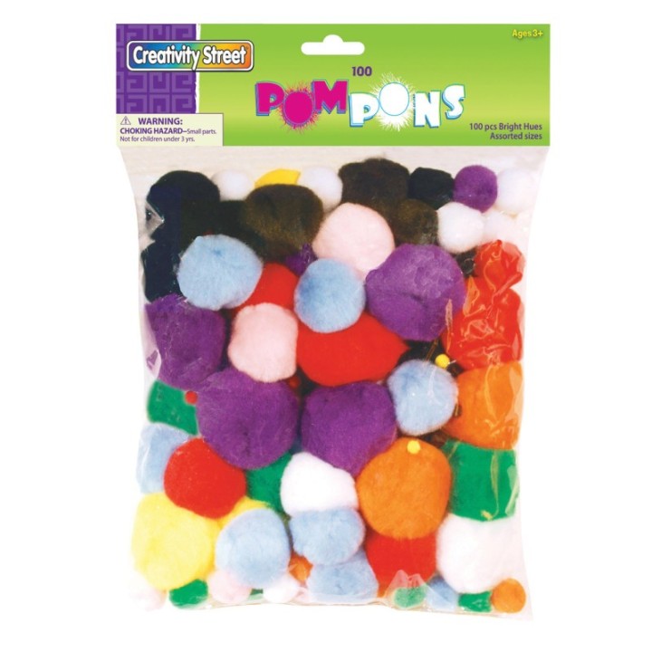 Creativity Street® Pom Pons, Bright Hues, Assorted Sizes, 100 Pieces