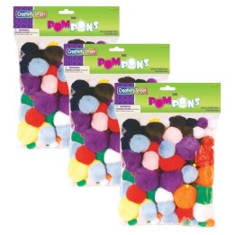 Creativity Street® Pom Pons, Bright Hues, Assorted Sizes, 100 Pieces Per Pack, 3 Packs