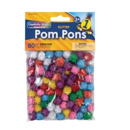Creativity Street® Glitter Pom Pons, Assorted Colors, 1/2", 80 Pieces