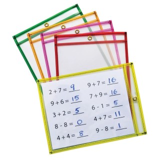 Pacon® Dry Erase Pockets, 5 Assorted Neon Colors, 9" x 12", 10 Pockets