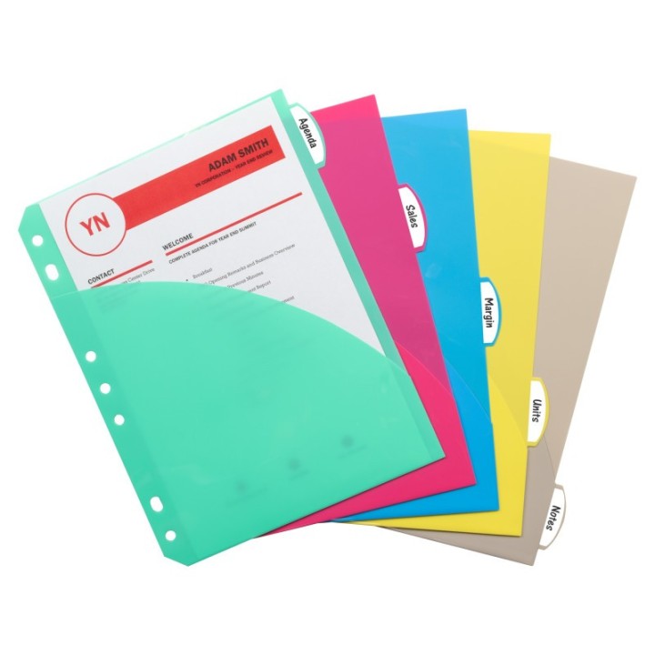 C-Line® Mini-Size 5-Tab Poly Index Dividers with Pockets, 5/PK