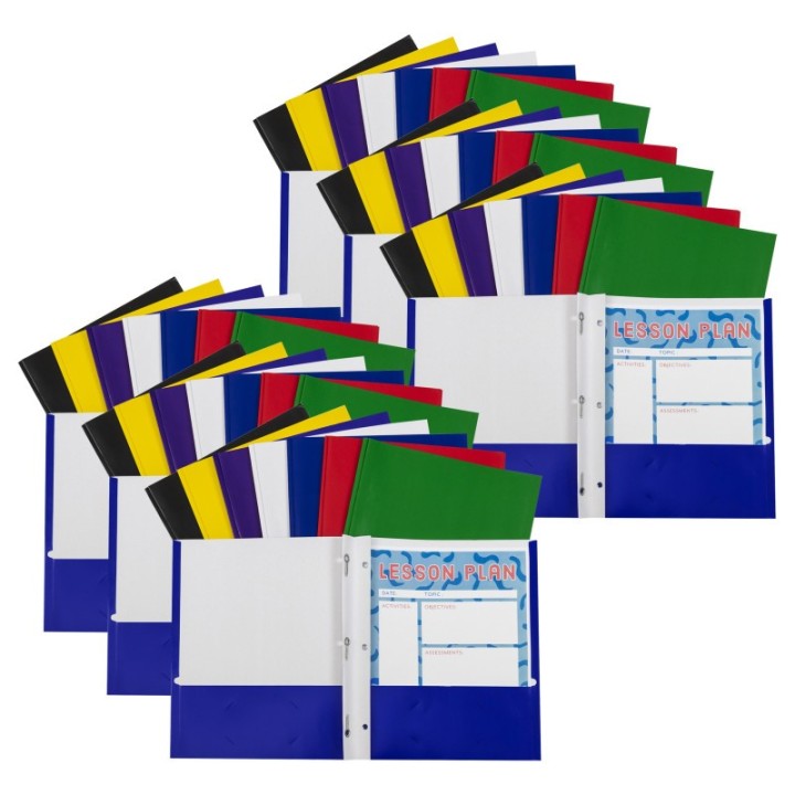 C-Line® Two-Pocket Paper Portfolios with Prongs, Assorted Colors, Pack of 48