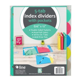 C-Line® 5-Tab Poly Index Dividers w/Slant Pocket, Asstd Colors