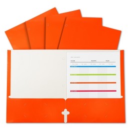 C-Line® 2-Pocket Laminated Paper Portfolios with 3-Hole Punch, Orange, Box of 25