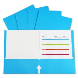 C-Line® 2-Pocket Laminated Paper Portfolios with 3-Hole Punch, Blue, Box of 25