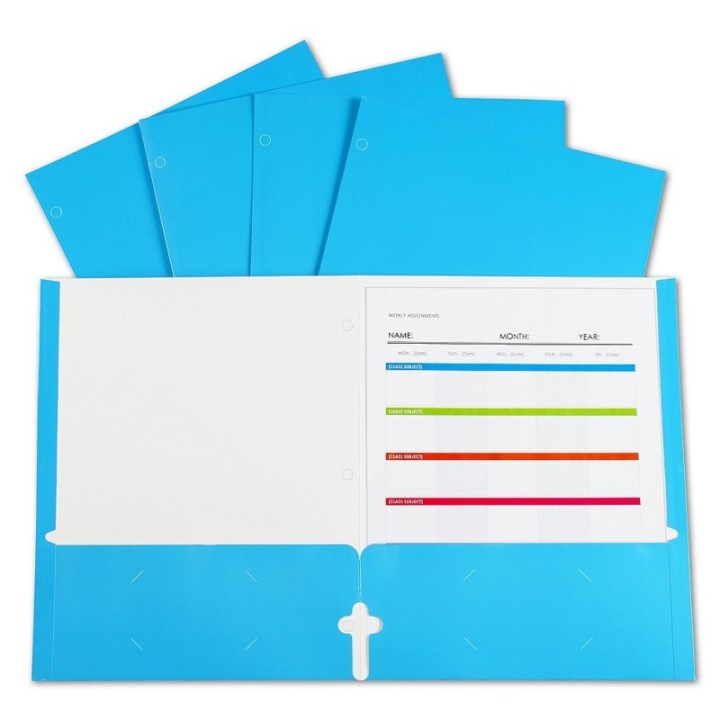 C-Line® 2-Pocket Laminated Paper Portfolios with 3-Hole Punch, Blue, Box of 25