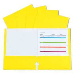 C-Line® 2-Pocket Laminated Paper Portfolios with 3-Hole Punch, Yellow, Box of 25