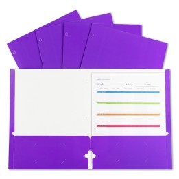 C-Line® 2-Pocket Laminated Paper Portfolios with 3-Hole Punch, Purple, Box of 25
