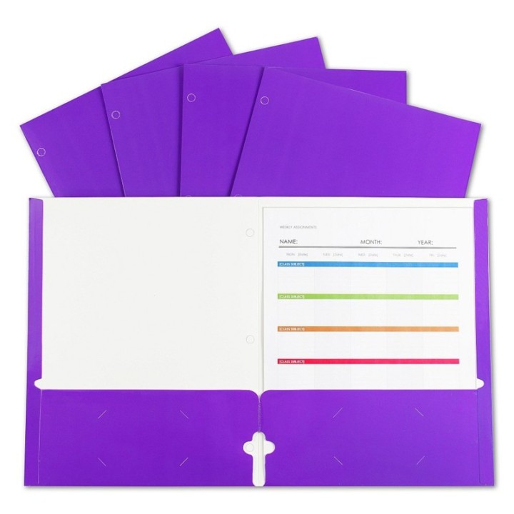 C-Line® 2-Pocket Laminated Paper Portfolios with 3-Hole Punch, Purple, Box of 25