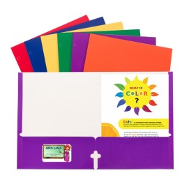 C-Line® 2-Pocket Laminated Paper Folder with 3-Hole Punch, Assorted Primary Colors, Pack of 50
