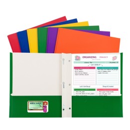 C-Line® 2-Pocket Laminated Paper Folder with Prongs, Assorted Primary Colors, Pack of 50